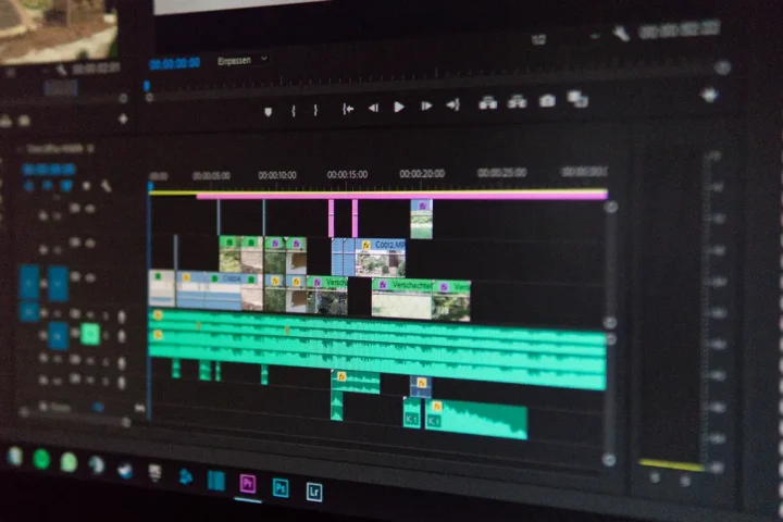 video editing timeline with multiple clips on screen