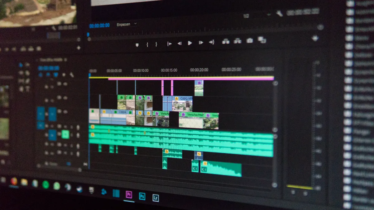 video editing timeline with multiple clips on screen